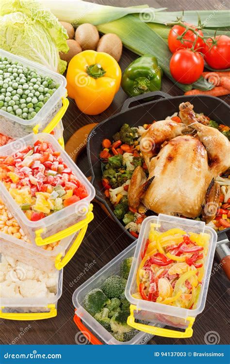 Roasting Frozen Vegetables and Chicken Food Stock Image - Image of ...