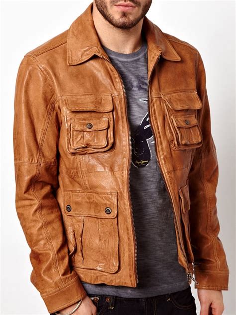 Men Tan Brown Bomber Leather Jacket
