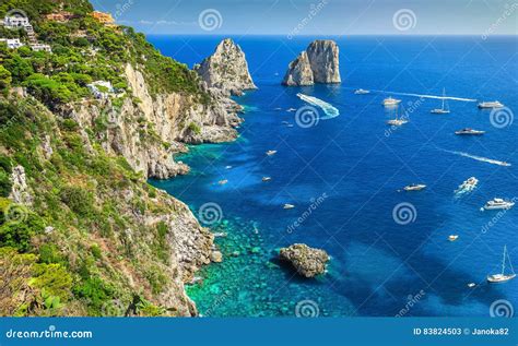 Stunning Capri Island, Beach and Faraglioni Cliffs, Italy, Europe Stock ...