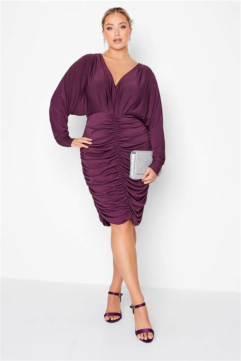 YOURS LONDON Plus Size Purple Ruched Bodycon Dress | Yours Clothing