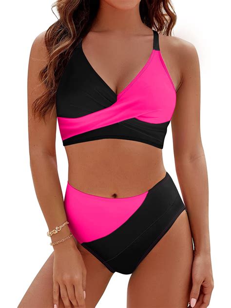 Rosvigor Womens Bikini, High Waisted Two Piece Swimsuits, Criss Cross ...