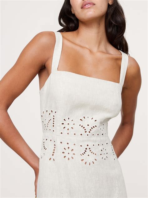 Eyelet Linen Midi Dress | Banana Republic