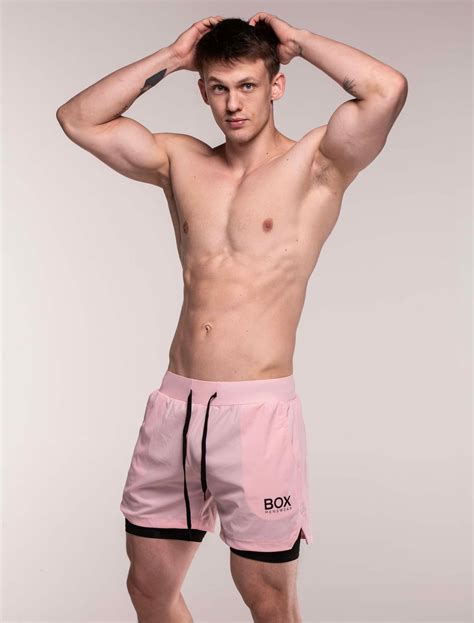 Mens Double Layer Sports Shorts - Pink - Box Menswear
