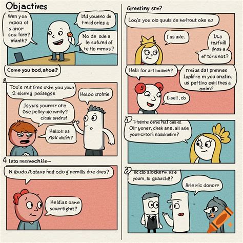 Comic strip illustrating Spanish greetings vocabulary on Craiyon