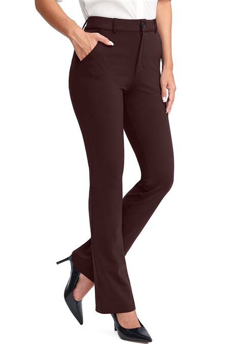 Rammus Womens Yoga Dress Pants with Zipper Pocket Stretch Work Pants ...