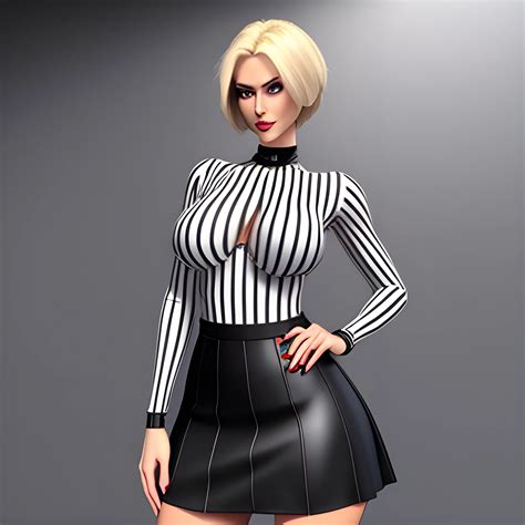 1 girl, short blonde hair, blue eyes, pierced left eyebrow, D-cup breasts, wide hips, toned ...