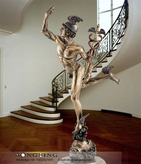 Ancient Classical Roman God Bronze Sculpture of Mercury with Caduceus