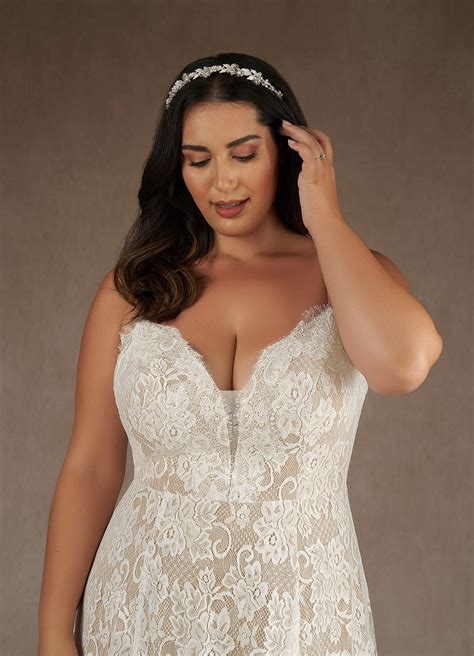 Azazie James Diamond White Nude A-Line V-Neck Lace Dress | Azazie