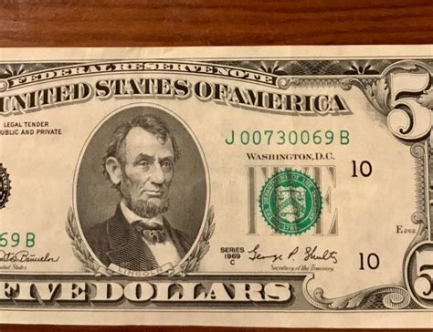 $5 MAJOR ERROR INK SMEAR Misprint 1969 FIVE DOLLAR BILL OVERINKING/ WET ...