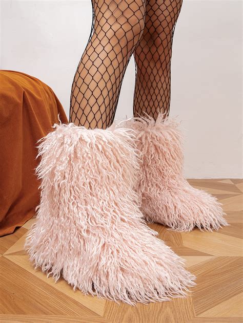 Furry Boots for Women Fuzzy Fluffy Snow Boot Faux Fur Colorful with ...