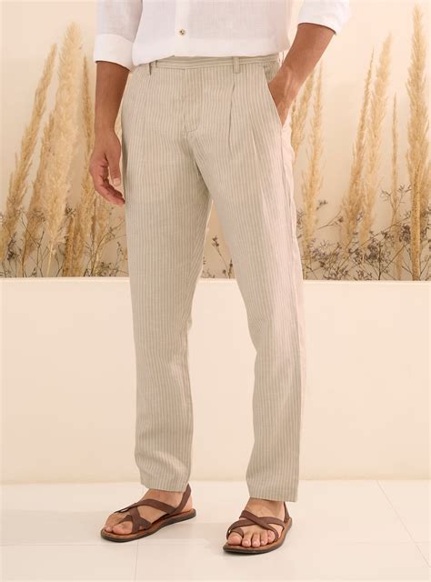 Buy Sand Stripe Linen Pants | Casual Khaki Stripes Pants for Men Online ...