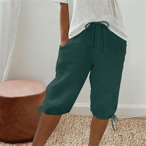 Sakmal Green Shorts Womens Bermuda Cotton and Linen Knee Length Chino ...