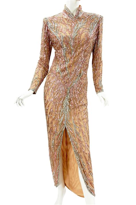 Vintage Bob Mackie Boutique Fully Embellished Pink Silver Dress Gown US ...