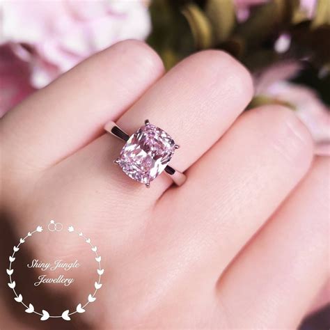 Pink Diamond Ring, Simple Solitaire Engagement Ring, 3 Carats Cushion ...