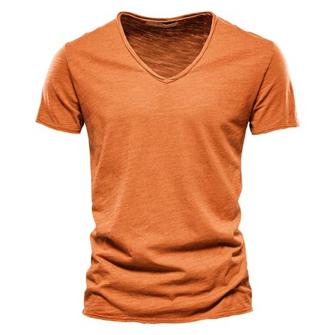 Orange Tshirts Shirts For Men Mens Fashion Casual Solid Color Cotton V ...
