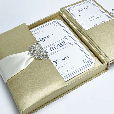 Luxury Golden Silk Gatefold Wedding Invitation Box - Wholesale