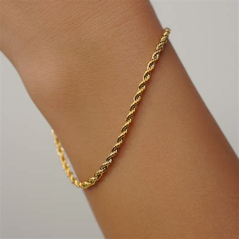 Gold Plated Bracelet Thin Gold Rope Bracelet Chain Dainty - Etsy UK