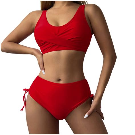 OJSFQUFP Womens Tummy Control Swimsuits Red Women High Waisted Bikini ...