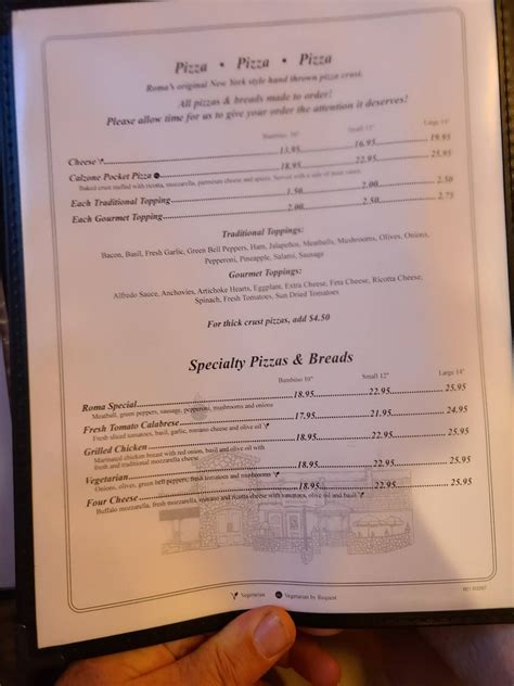 Menu at Roma D' Italia pizzeria, Tustin, 611 El Camino Real