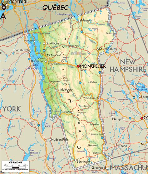 Physical Map of Vermont State USA - Ezilon Maps