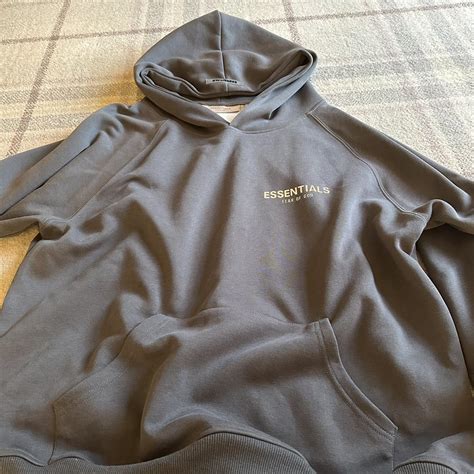 Grey Essentials hoodie hooded jumper size small... - Depop