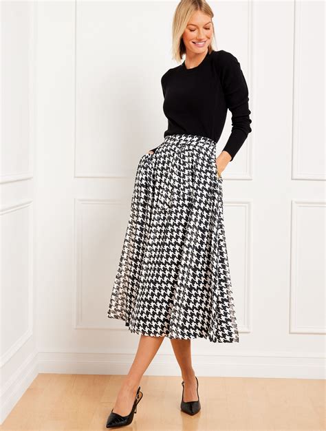Metallic Tie Waist Fit & Flare Skirt - Houndstooth | Talbots