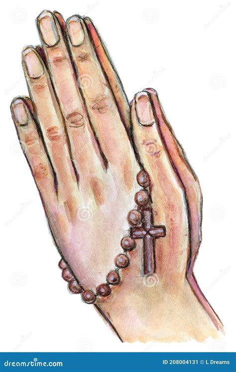 Praying Hands with Rosary Beads Stock Illustration - Illustration of ...