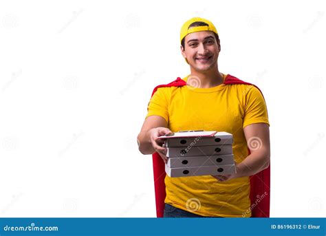 The Super Hero Pizza Delivery Guy Isolated on White Stock Photo - Image ...