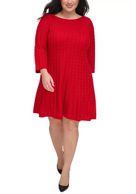 Jessica Howard Plus Size 3/4 Sleeve Solid Knit A-Line Sweater Dress | Belk