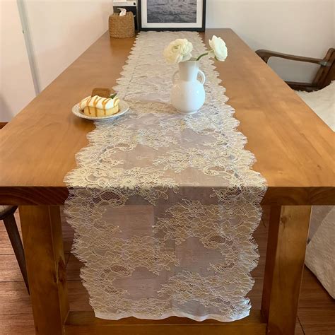 Amazon.com: Lace Table Runner 120 Inches Long White Gold Table Runner ...