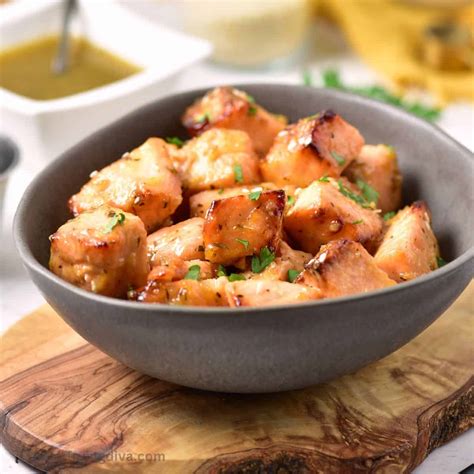 Air Fryer Honey Mustard Salmon Bites - theairfryingdiva.com