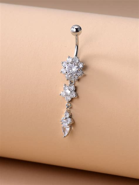 5pc belly button rings dangle set classy 14g stainless steel bar cz ...