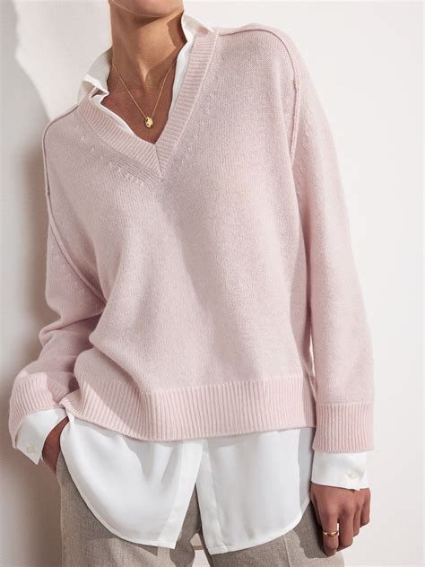 Women's V-Neck Layered Pullover Sweater in Light Pink – Brochu Walker
