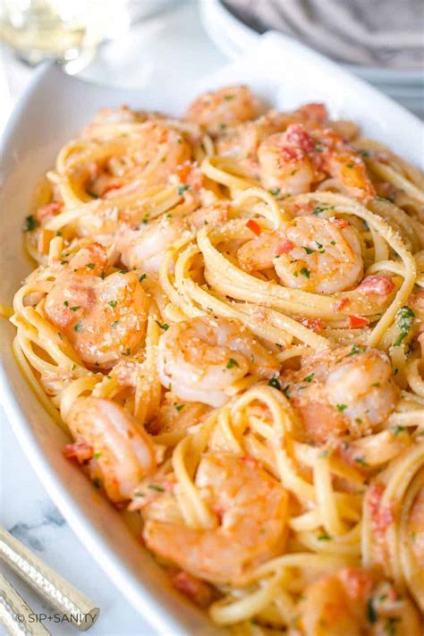 Shrimp Pasta with Creamy Tomato White Wine Sauce • Sip + Sanity