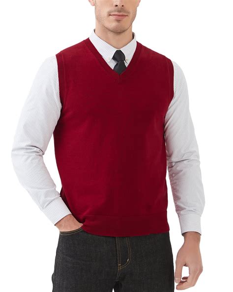 Kallspin Men's Sweater Vest Cotton V Neck Relaxed Fit Knit Sleeveless ...