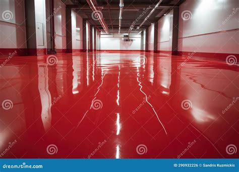 Red Epoxy Floor in a Large Space in a Company. Generative AI Stock ...