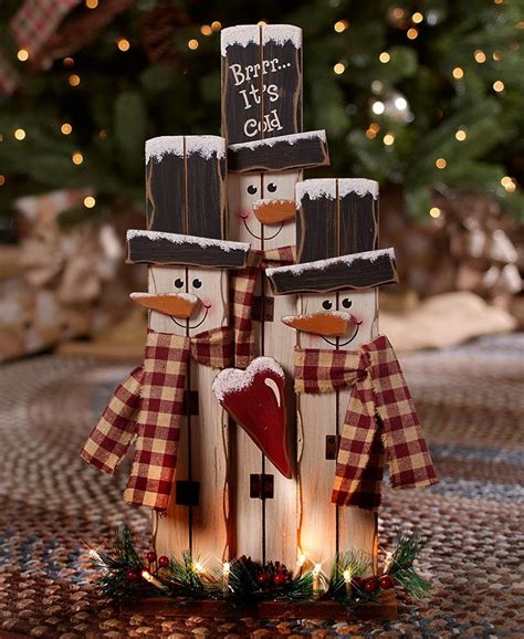Snowman Family With Lights, Rustic Christmas Porch Decor, Wood Snowmen ...