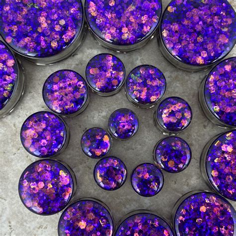 Embedded Pink and Purple Party Time Glitter Double Flare Plugs