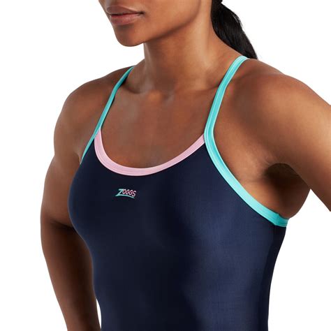 Swimming Costume Zoggs Cannon Strike Back Women -Navy/Mint/Pink ...