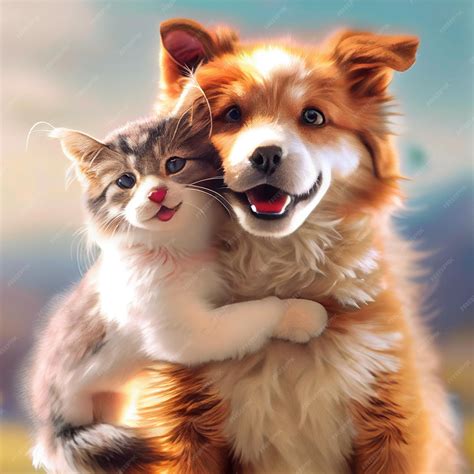 Premium Photo | Happy dog and cat friends posing together