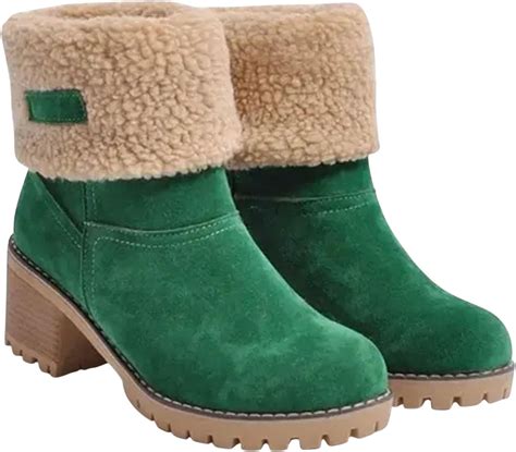 Womens Winter Boots with Fur Lined Chunky Heel Ankle Booties Warm Slip ...