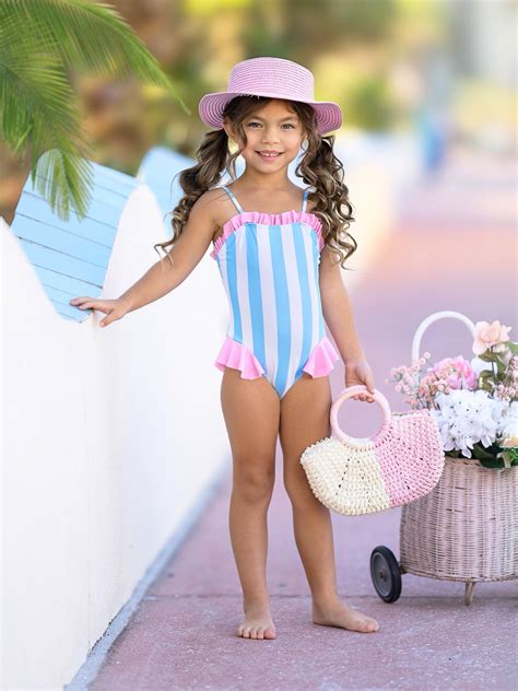Seaside Stripes Ruffle One-Piece Swimsuit – Mia Belle Girls