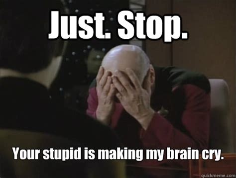 Just. Stop. Your stupid is making my brain cry. - Picard Double ...