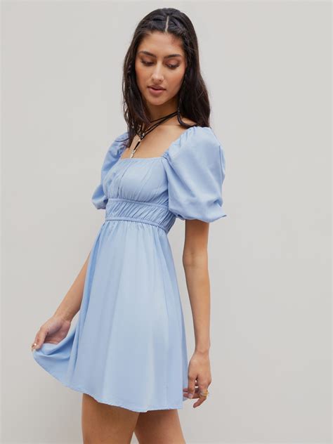 Solid Puff Sleeve Mini Dress - AllEars.Net