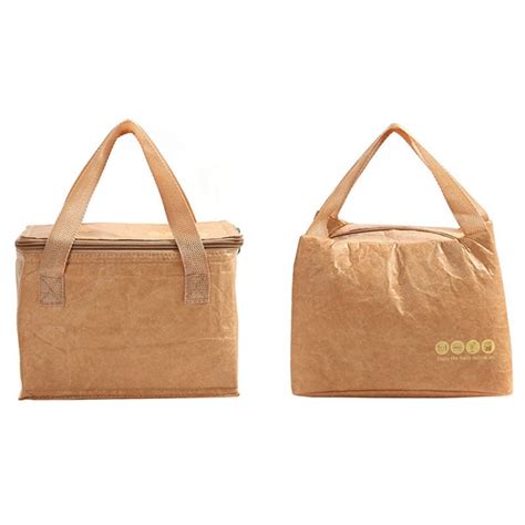 2x Reusable Brown Paper Lunch Bags Paper Aluminum Film Picnic Ice Bags ...