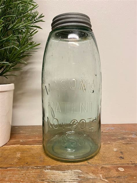Antique Half Gallon Mason Jar…1858 Blue. Vintage. Old. Patent. Canning ...