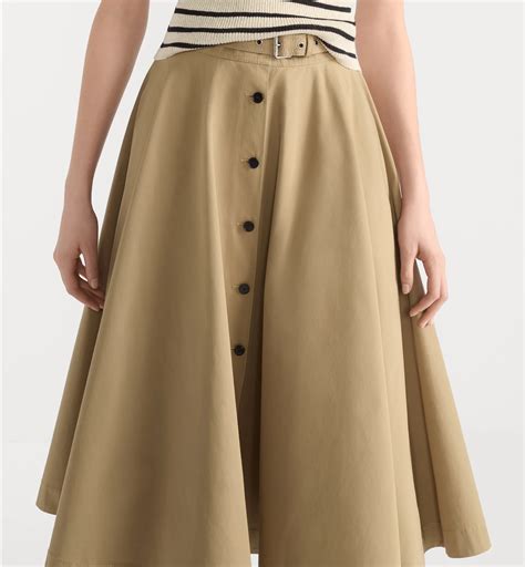 Dioriviera Mid-Length Belted Skirt Beige Cotton Gabardine | DIOR