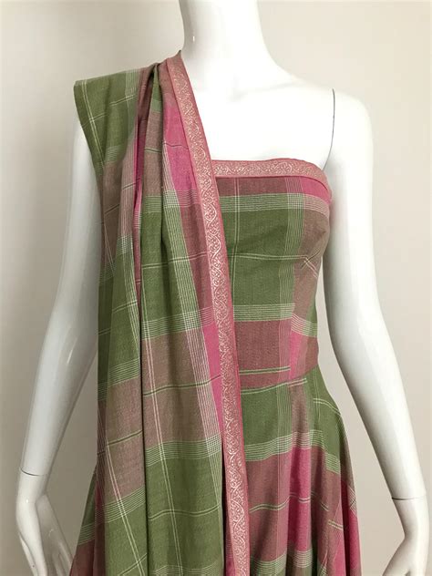 Vintage Tina Lesser Pink and Green Plaid Cotton Dress For Sale at ...
