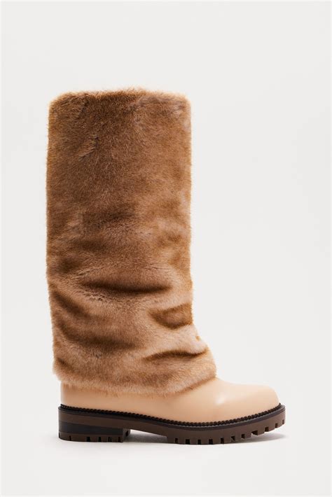 Luna Faux Fur Knee High Boots - Beige | Fashion Nova