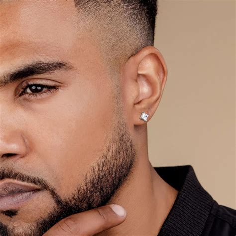 Silver Square Stud Earrings for Men Set With Cubic Zirconia, Minimalist ...